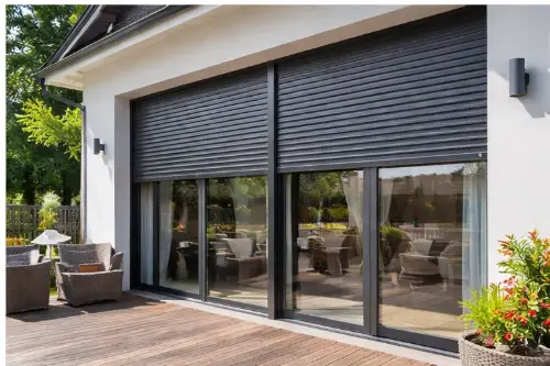 Custom-made window shutters in aluminium and wood finishes for modern interiors